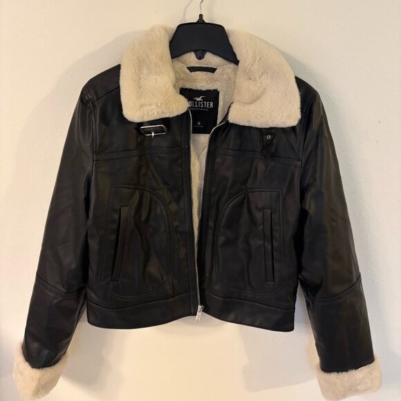 Hollister Aviator Jacket, Faux Leather, Size M - Picture 1 of 4